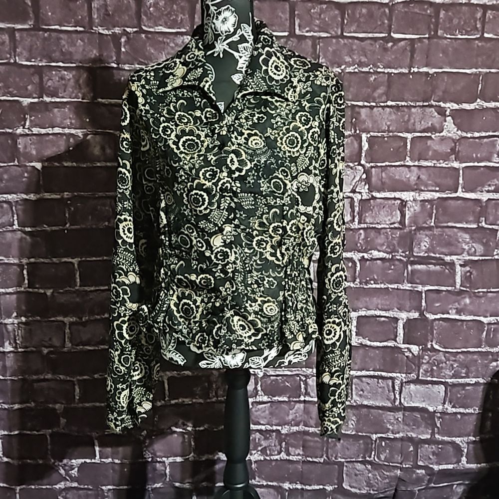 FW Fashion Web Floral Black & Gold Long Sleeve Career Blouse Size XL CLEARANCE